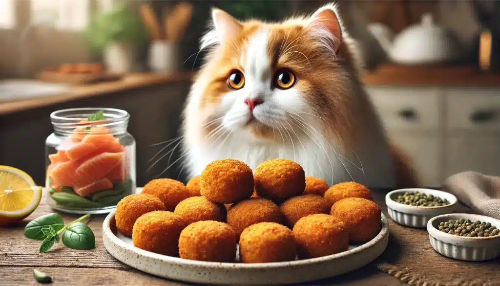 croquetas caseras de salmón y camote para gato persa