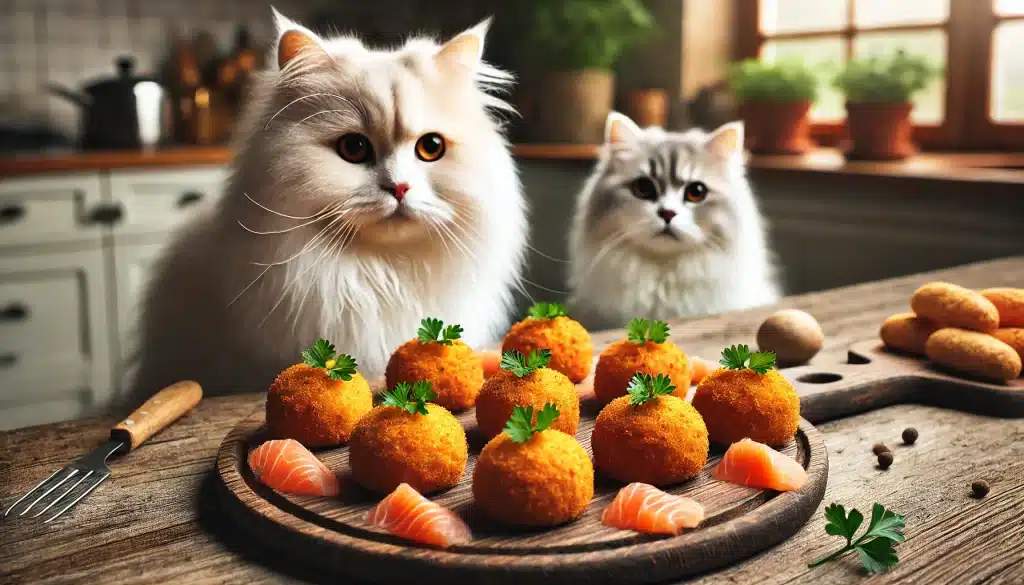 croquetas caseras de salmón y camote para gato persa